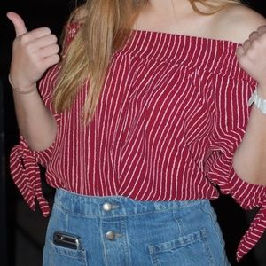 Off Shoulder Tie Blouse